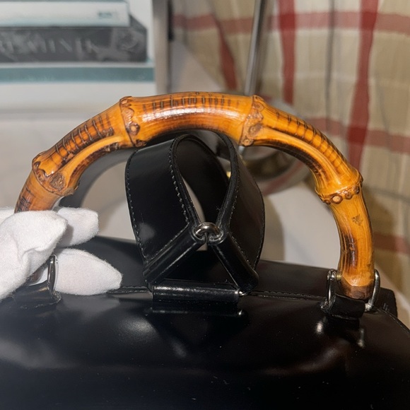 Vintage 90s Gucci nylon Bamboo Handle Leather Backpack Bookbag EUC - Picture 8 of 16